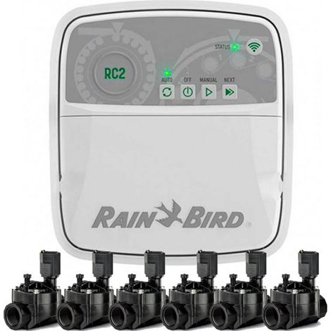 Rain Bird RC2 WLAN-Bewässerungssteuerung für den Innenbereich, 6 Zonen  6 Magnetventile 100HV 24V 1''