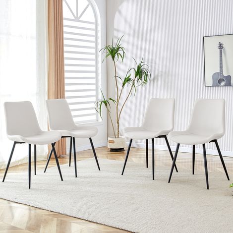 Sedia da pranzo in pelle PU bianca e metallo nero, ergonomica, antiscivolo, portata 120 kg,50×47×83cm (1/5)