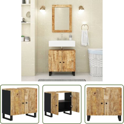 The Living Store Meuble d'évier 62x33x58 cm bois de manguier et d'ingénierie - Meubles De Salle De Bain - Meuble Vasque - Meuble Sous Lavabo - Commode Salle De Bain - Rangement Salle De Bain (1/5)