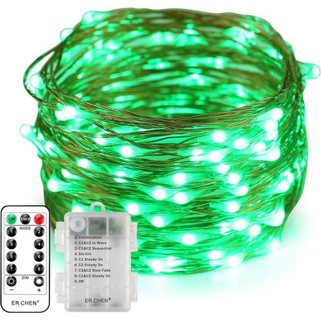 Erchen Batteriebetrieben LED Lichterkette, 33 FT 100 LED 10M dimmbare Kupfer Draht Lichterketten mit Fernbedienung 8 Modi Timer für Innen Außen Weihnachten Party (Grün) (1/5)