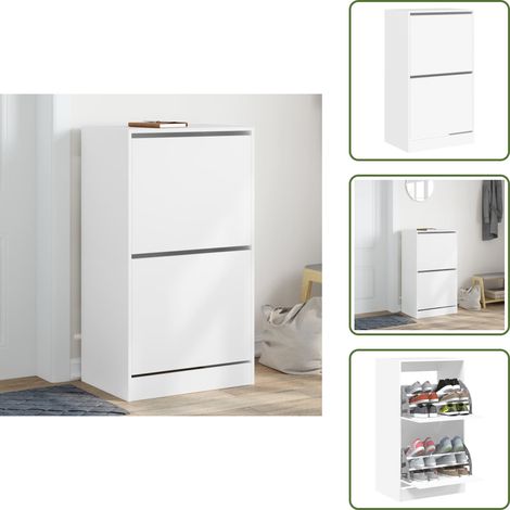 The Living Store Mueble zapatero con 2 cajones abatibles blanco 60x42x108 cm - Muebles para dormitorio