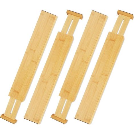 Set of 4 drawer dividers, bamboo, adjustable furniture divider for cutlery, office, 6 x 1.556 cm, natural (1/5)
