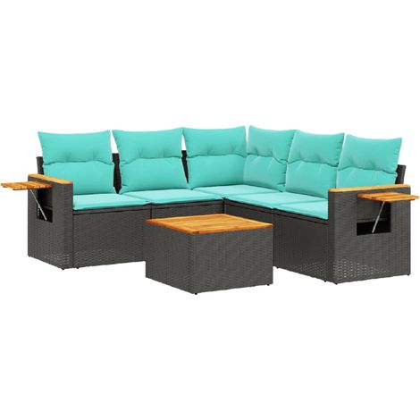 vidaXL Set Divani da Giardino 6 pz con Cuscini Nero in Polyrattan (1/5)