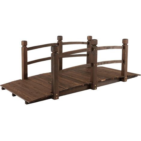 COSTWAY Gartenbrücke, Holzbrücke mit Geländer, 171 x 76,5 x 58,5 cm, bis 180 kg, Dekobrücke Holzsteg aus Tannenholz, Teichbrücke für Garten, Teich