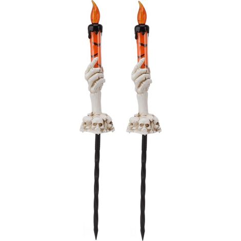 Lot de 2 Bougies Lumineuses Halloween Orange Lumière Chaude 120mAh Plastique Main Squelette Fantôme (1/5)