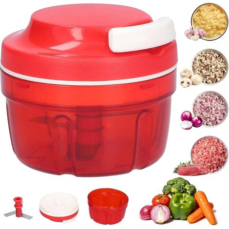 Raheem Coupe-oignon manuel avec cordon de serrage pour piment, oignon, légumes, noix, fruits, poivrons, viande, ail, purée d'aliments (rouge) (1/5)