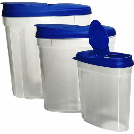 TRADE SHOP - Set 3 Contenitori Trasparenti Con Coperchio Dosatore Colorato In Polipropilene Salvafreschezza - (1/3)