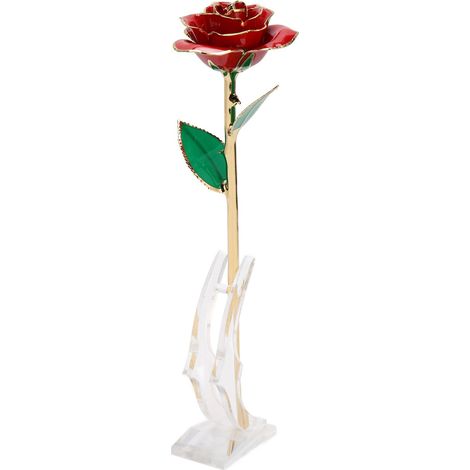 Rose dorée 24K avec support - Décoration romantique rouge pour maman, femme ou copine (1/5)