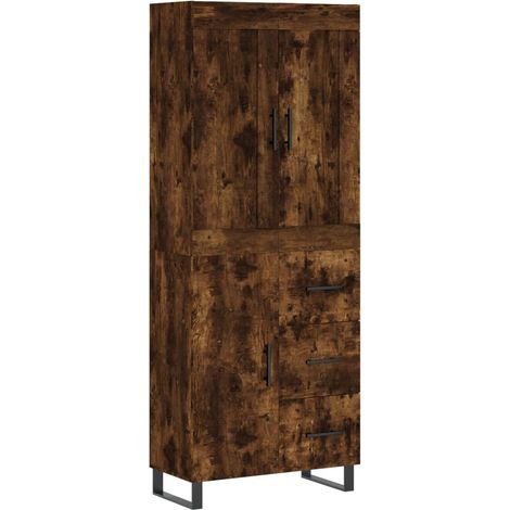 Buffet bahut commode armoire meuble de rangement organisateur cuisine salle de séjour salon haut 69,5 x 34 x 180 cm bois d'ingénierie marron (1/5)