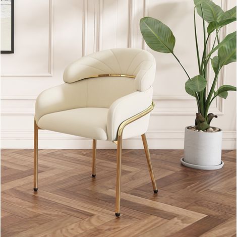 Chaise de salle à manger en velours beige avec pieds en métal, style moderne et confortable,53×45×79cm (1/5)