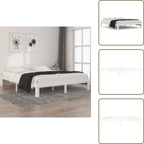 Massivholzbett Weiß Kiefer 160x200 cm - Holzbett - Kiefernholzbett - Doppelbett - Weißes Bett - Modernes Bett (1/5)