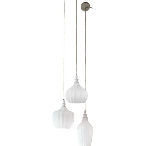 Cleofe - Suspension 3 lumières en verre blanc transparent et laiton - 3XE27 max 3X60W, déco style vintage