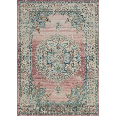 Tapis extérieur kilim 80x150 bleu et ros rectangle SALOUT A