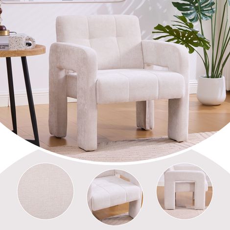 Poltrona relax 67,5 x 69 x 74,5 cm - Poltrona moderna con ampi braccioli - Stile nordico per soggiorno, camera e ufficio - Chenille - Beige