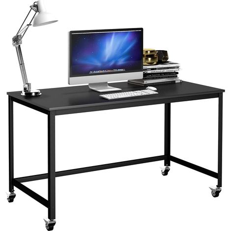 COSTWAY Scrivania Portatile, Tavolo per Computer, Postazione di Lavoro Multifunzionale in Metallo, con 4 Ruote, per Ufficio Casa, Nero (1/5)
