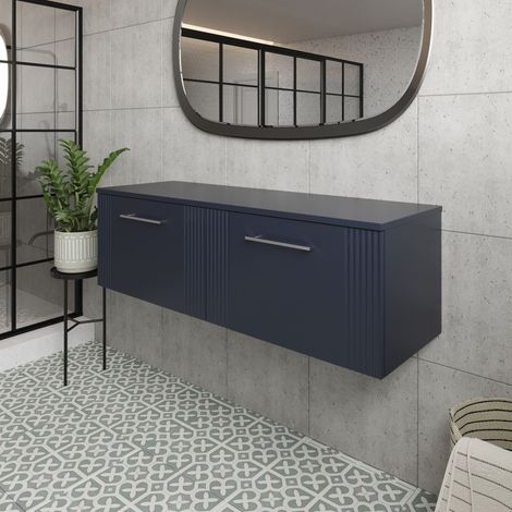 Nuie Deco Satin Soft Black 1200mm Wall Hung 2 Drawer Vanity Unit with Worktop - DPF1494W2 (1/5)