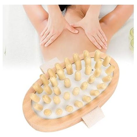 Brosse de massage, cuir chevelu spa masseur bain masseur en bois corps brosse musculaire relaxant paume sauna spa presse frotter gommage pour les soins de la peau et le massage de la cellulite pour le (1/5)