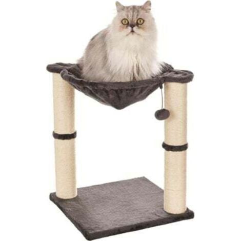 Arbre à chat en forme de tour avec abri, lit hamac et griffoir - 41 x 51 x 41 cm, Gris