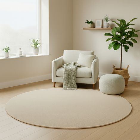Tapis Gabbeh tissé Tapis Uni - Tapis en laine - 200x200cm, Round - 100% Laine vierge - Tissé main - Beige