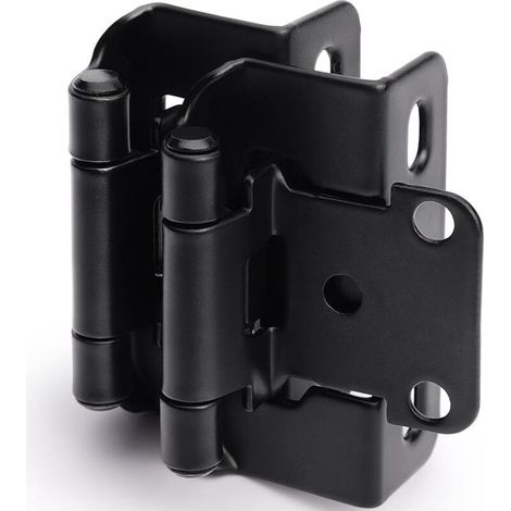 Lot de 2 charnières noires à recouvrement de 1/2 po pour portes d'armoire (1 paire) – Charnières semi-dissimulées à fermeture automatique (1/4)