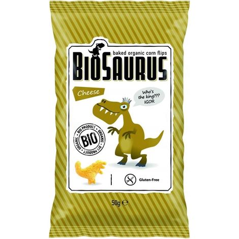 Patatine di mais a forma di dinosauro al gusto di formaggio, senza glutine, biologiche, 50 g (1/2)
