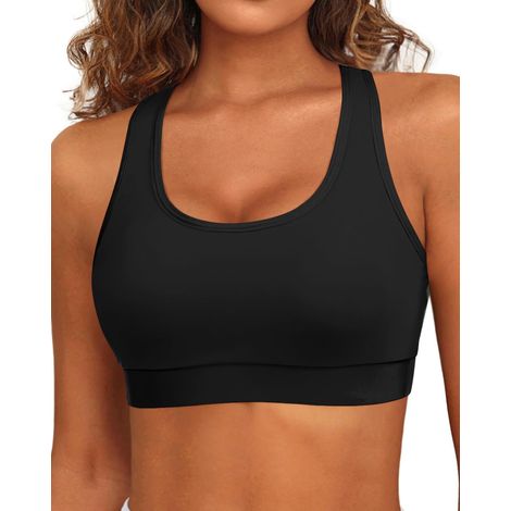 Top bikini sportivo da donna - Spalle incrociate sulla schiena - Scollo rotondo - Top corto imbottito - Solo costume da bagno