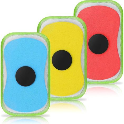 3 gommes lavables pour tableau noir, Effaceur de tableau magnétique Gomme pour tableau blanc Gomme sèche Effaceur de craie réutilisable pour craie Marqueurs salle de cours(Bleu + Jaune + Rouge) (1/5)