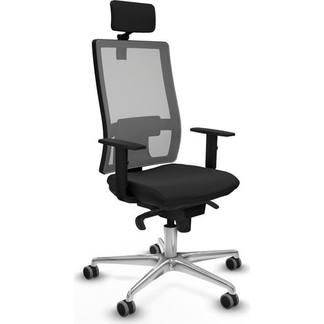 Horna sincro malla gris similpiel negro brazos 1D base aluminio cabecero 2D ruedas 65mm engomadas (1/5)