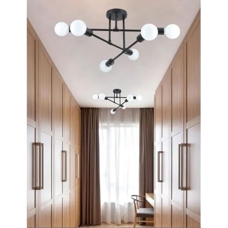 kawoo 2pcs Lustre Plafonnier Industriel,6 Lumières E27 Luminaire Suspension en Metal Designe Edison Style Vintage pour Salon (1/4)
