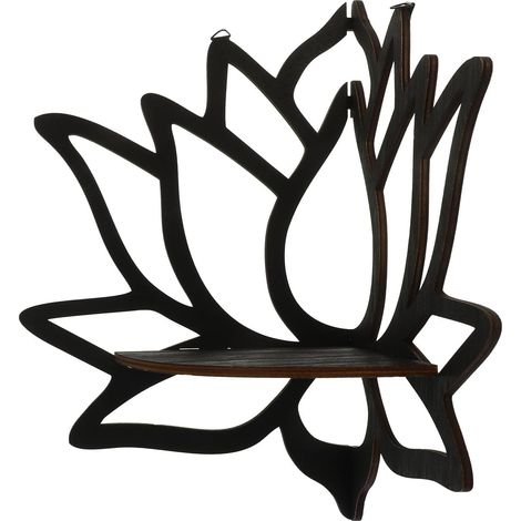 Petite Étagère D’Angle Flottante Murale en Bois Foncé, Lotus (1/5)