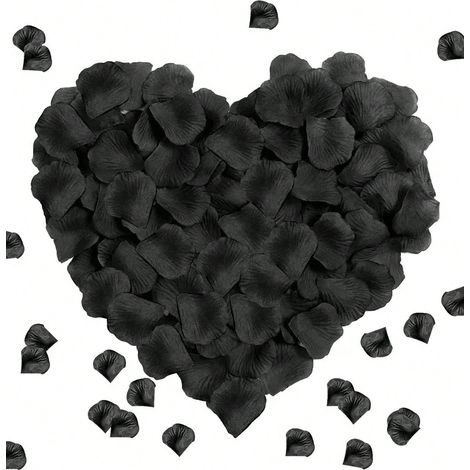 2000 pièces de pétales de rose en soie artificielle, décoration noire : pour mariage, fête, Halloween, remplissage de boîte cadeau, proposition romantique, décoration domestique (1/5)