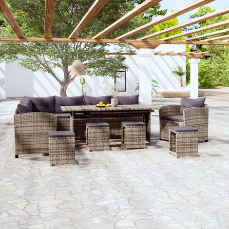 Salon de jardin 7 pcs,Mobilier de terrasse,Table et Chaise pour Relax avec coussins résine tressée gris -YZ343796 (1/5)