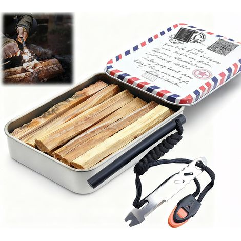 Kit Feu Pierre à Feu Survie – Tige Magnésium, Bâtons de Kienspan, Grattoir Multifonctions, Boîte Étanche, Allume Feu Survie, Briquet à Silex pour Allumettes Survie, Camping, Randonnée (1/5)