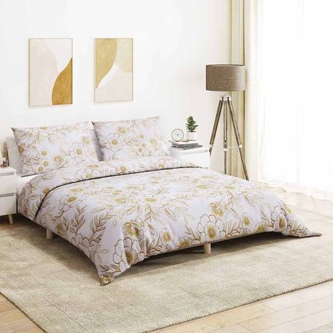 Parure de lit blanche et marron 240x220 cm en coton (1/5)