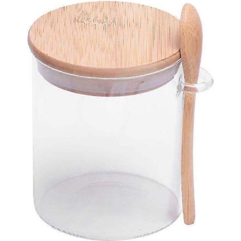 Bocal en verre transparent de 420 ml avec couvercle et cuillère, boîte de conservation hermétique pour thé en vrac, café en grains, sucre et sel. (1/3)