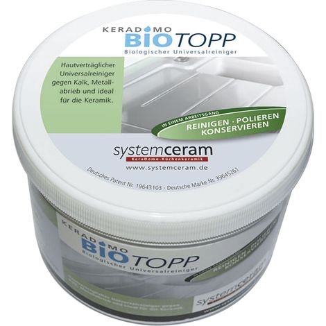 Systemceram BioTopp Keramik Pflegemittel, Keramikreiniger, Universalreiniger für Keramikspülen, Intensivpflege mit Abperleffekt, inkl. Schwamm, 350 g
