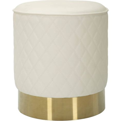 Dmora - Pouf Erro, Poltrona multiuso, Scendiletto, Pouf poggiapiedi, 36x36 h39 cm, Bianco e Oro