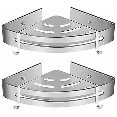 (Triangle, 2 Pieces) Corner Shower Caddy, No-Drill Bathroom Organizer, Shower Storage Basket, Adhesive Wall Mount Aluminum (1/5)