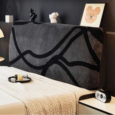 Housse Tête de lit Épaissie Peluche, Housse Douce et Lavable pour Têtes de Lit Simples Doubles King (Gris Foncé, 160cm)