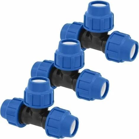 Raccords en T pour tuyaux d'eau, 25 mm x 25 mm x 25 mm, raccords à compression PN16, connecteurs compatibles avec les tuyaux en polyéthylène PE80 et PE100, lot de 3.