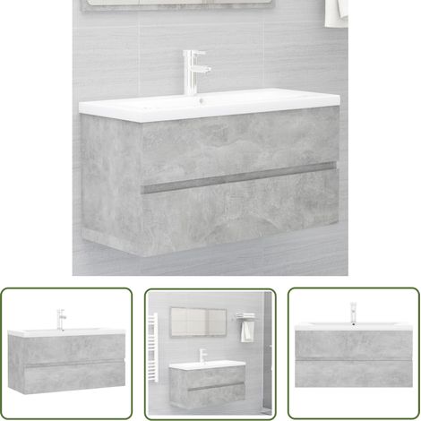 The Living Store Armoire d'évier et lavabo intégré gris béton bois d'ingénierie - Meuble De Salle De Bain - Armoire De Salle De Bain - Lavabo Intégré - Robinet Inclus - Évier (1/5)