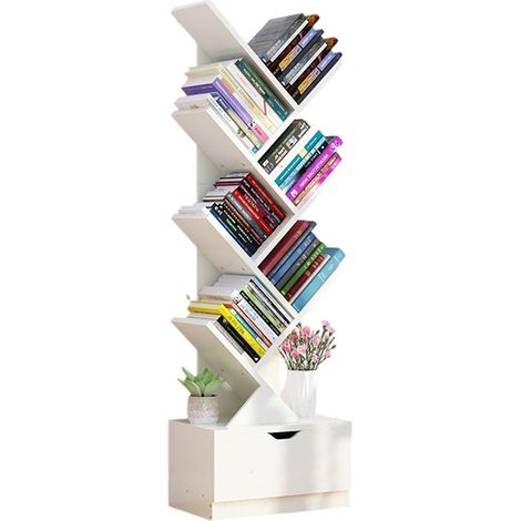 Étagère de rangement au sol pour étudiants, en forme d'arbre, économique et simple, petite bibliothèque avec tiroirs de rangement. (1/5)