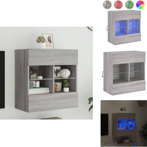 TV-Wandschrank mit LED-Leuchten Grau Sonoma 58,5x30x60,5 cm - TV-Schrank - Holzwerkstoff Möbel - Regal - Wandregal - Wohnzimmer Dekoration (1/5)