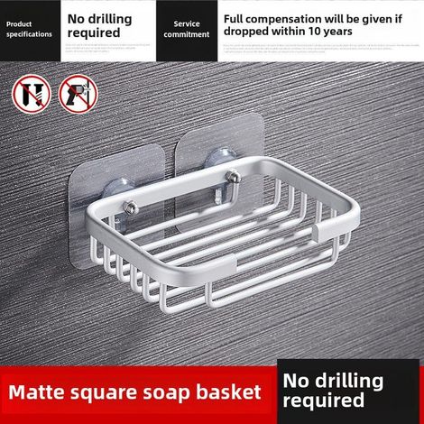 Porte-savon mural en aluminium mat, non perforé, avec ventouses, pour salle de bain, avec système de drainage et sans perçage. (1/5)