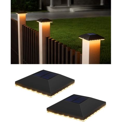 Chapeau de poteau solaire IP65 étanche – Lot de 4 lampes solaires pour poteaux 7x7 à 10x10 cm – Éclairage automatique 14h – Installation facile
