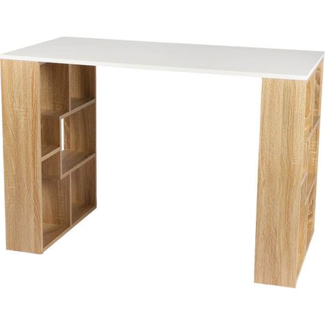 Bureau en bois "Nova" avec 10 niches de rangement intégrées - Beige/blanc - L 110 x P 60 x H 75 cm - Livraison gratuite (1/4)