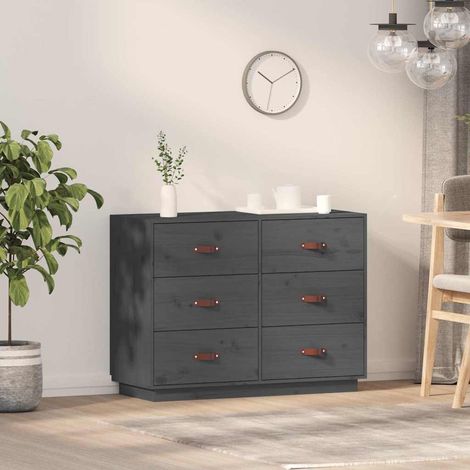 Buffet - Armoire de rangement Enfilade Gris 100x40x75 cm Bois massif de pin BV689358 - BonneVie (1/5)