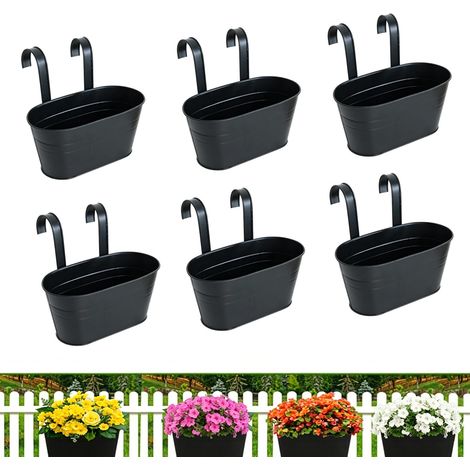 6 Pièces Pots De Fleurs Suspendus en Métal, 28Cm Jardinière De Balcon, Pot De Fleurs Suspendu avec Crochets Amovibles, pour Les Balcons, Les Balustrades, Les Jardins Et Les Murs (Noir) (1/5)