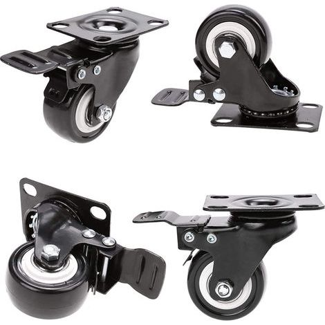 4 Roulettes pivotantes avec frein 50mm en Caoutchouc Castor Roues pour Meubles avec Capacité de 400kg, Noir (1/5)