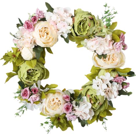 Couronne de Pivoines Artificielle pour Porte, Mariage et Décoration Murale Printanière (1/5)